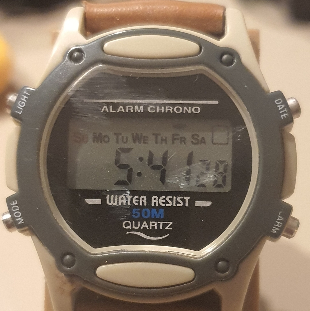 10/$20 Gray/Tan Nylon Leather Digital Alarm Chrono Men's Watch